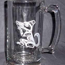 etched beer mug with NW Indian design