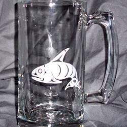 etched beer mug with NW Indian design