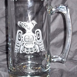 etched beer mug with NW Indian design