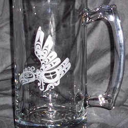 etched beer mug with NW Indian design