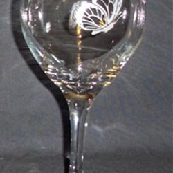 etched wine glass with butterfly design